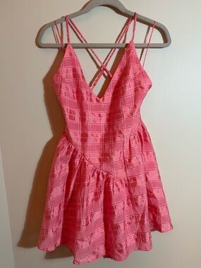 C/MEO Collective Pink Textured Check Fit & Flare Same Things Mini Dress Small